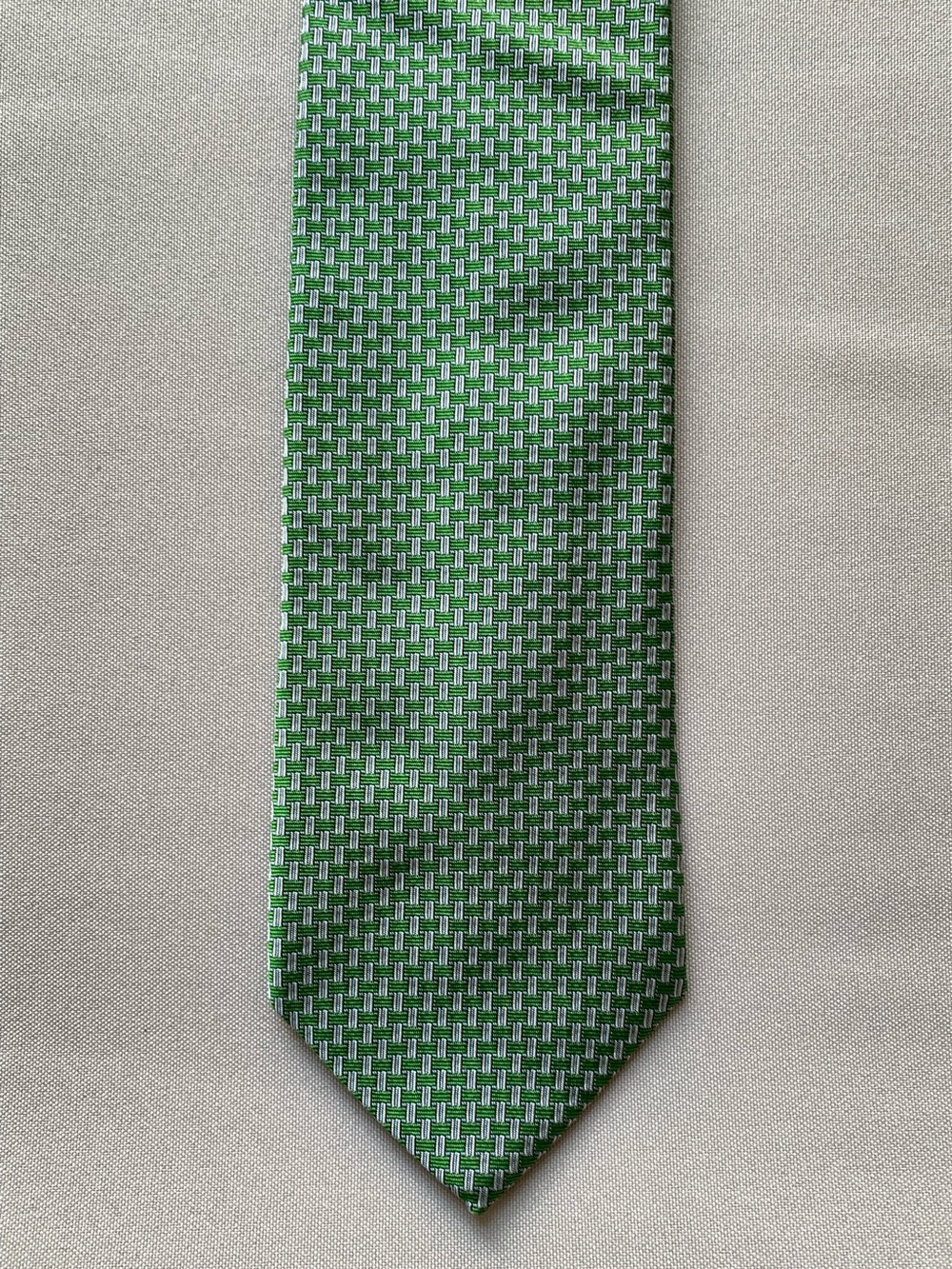 Brooks Brothers Makers Mens Silk Tie Green Geometric Italy Woven USA 58x3.5